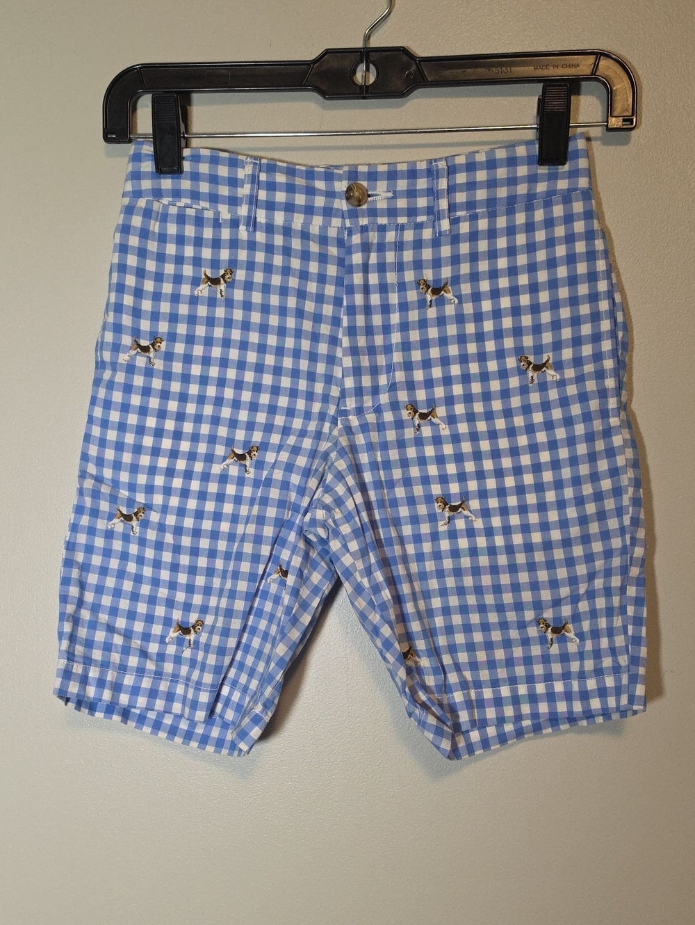 Polo by Ralph Lauren Light Blue Gingham Shorts with Embroidered Dogs